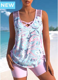 ROTITA Lace Light Pink Paisley Print Tankini Top