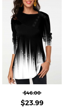 ROTITA Decorative Button Ombre White Asymmetrical Neck T Shirt