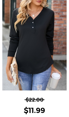 Button Black V Neck Long Sleeve T Shirt