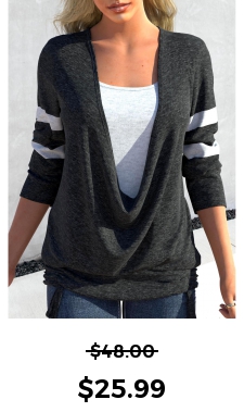 ROTITA Fake 2in1 Drawstring Contrast Color T Shirt