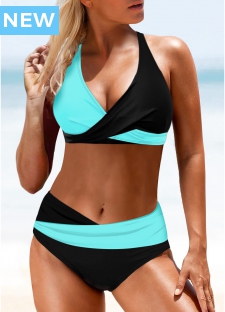 ROTITA Tie Back Contrast Black Bikini Top
