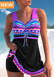 ROTITA Bowknot Neon Rose Red Swimdress Top