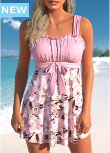 ROTITA Frill Pink Floral Print Swimdress Top