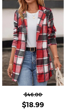 Pocket Plaid Red Lapel Long Sleeve Coat