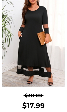 Plus Size Pocket Black Round Neck Maxi Dress