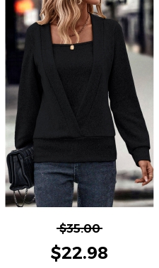 Fake 2in1 Black Square Neck Long Sleeve Sweatshirt