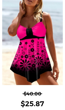 ROTITA Floral Print Ombre Rose Red Swimdress Top