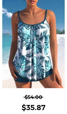 ROTITA Peacock Blue Tropical Print Tie Front Tankini Set