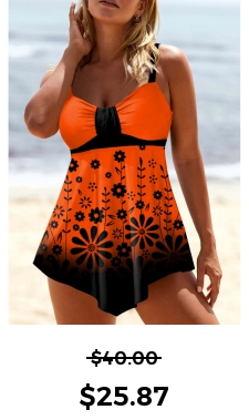 ROTITA Floral Print Orange Ombre Swimdress Top