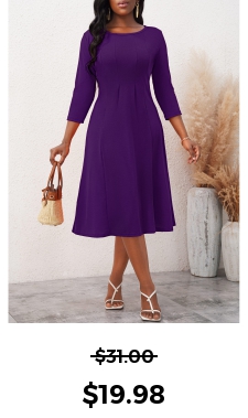 ROTITA 3/4 Sleeve Purple Round Neck Dress
