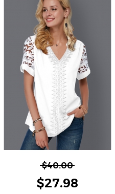 ROTITA Split Neck Lace Panel Short Sleeve Blouse