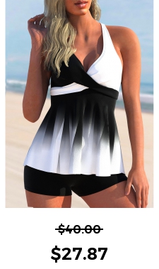 ROTITA Ombre Color Block Cross Front Tankini Top