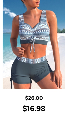ROTITA Criss Cross Dusty Blue Tribal Print Bikini Top