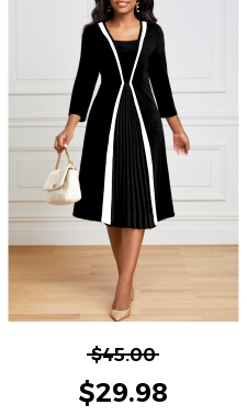 ROTITA Black Square Neck Pleated Hem Dress