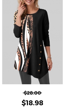 ROTITA Leopard Black Round Neck Long Sleeve T Shirt