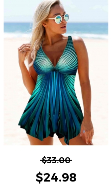 ROTITA Cyan Radial Print Asymmetric Hem Swimdress Top
