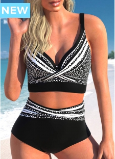 ROTITA Criss Cross Black Polka Dot Bikini Top