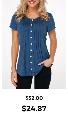 ROTITA Crinkle Chest Button Up Navy Blue T Shirt