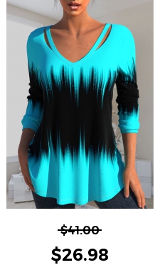 ROTITA Cut Out Ombre Cyan V Neck T Shirt