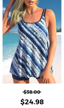 ROTITA Navy Striped Double Straps Tankini Top