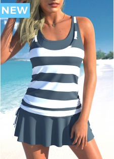 ROTITA Fake 2in1 Dark Grey Striped Tankini Top