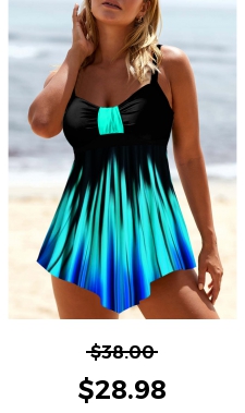 ROTITA Ombre Cyan Asymmetric Hem Swimdress Top