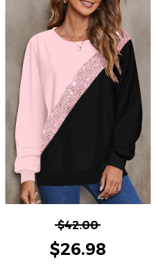 ROTITA Patchwork Pink Round Neck Long Sleeve Sweatshirt