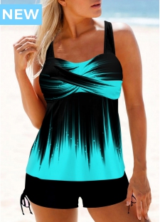 ROTITA Plus Size Ombre Cyan Tankini Top