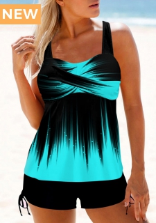 ROTITA Plus Size Ombre Cyan Tankini Top