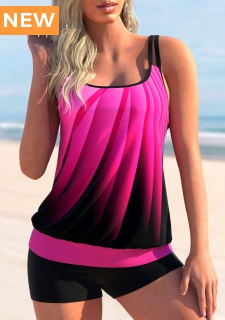 ROTITA Rose Pink Double Straps Ombre Tankini Top