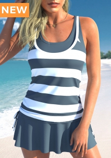 ROTITA Fake 2in1 Dark Grey Striped Tankini Top