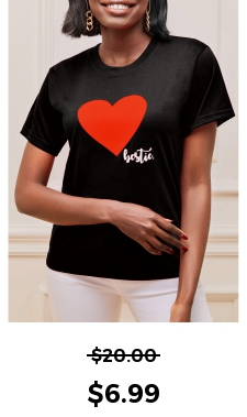 Black Valentines Short Sleeve Heart Print T Shirt