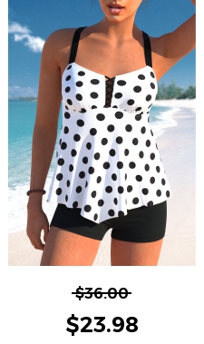 ROTITA Asymmetry White Polka Dot Tankini Top