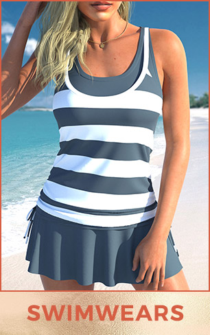 ROTITA Fake 2in1 Dark Grey Striped Tankini Top