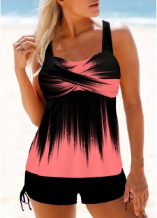 ROTITA Wide Strap Surplice Pink Ombre Tankini Top