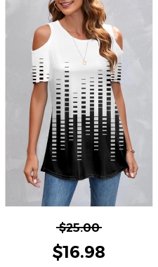 Cold Shoulder White Geometric Print T Shirt