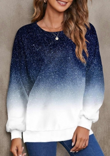 ROTITA Ombre Navy Round Neck Long Sleeve Sweatshirt