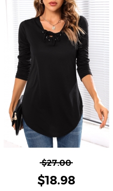 Long Sleeve Black Lace Up T Shirt