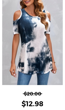 Navy Tie Dye Print Cold Shoulder T Shirt