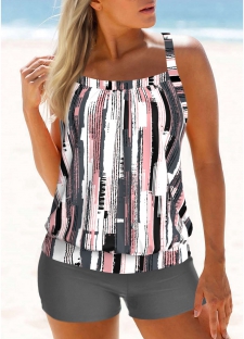 ROTITA Criss Cross Grey Geometric Print Tankini Top