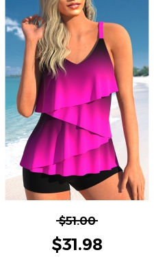 ROTITA Asymmetry Neon Rose Red Ombre Tankini Top