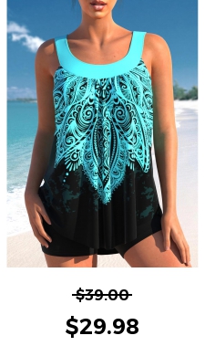 ROTITA Tribal Print Cyan Wide Strap Tankini Top