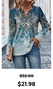 Button Tribal Print Dusty Blue T Shirt