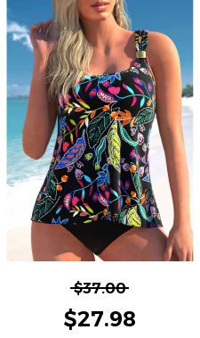 ROTITA Wide Strap Floral Print Black Tankini Top