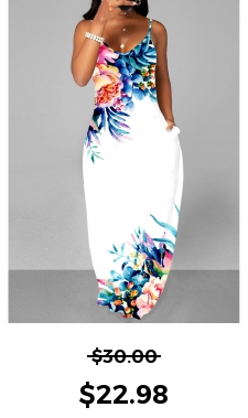 ROTITA Floral Print White Spaghetti Strap Dress