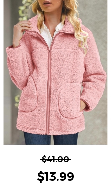 ROTITA Plush Pink Turn Down Collar Long Sleeve Coat