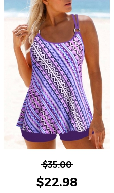 ROTITA Metal Ring Purple Geometric Print Tankini Top