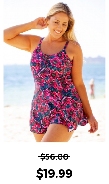 ROTITA Floral Print Plus Size Lace Up Swimdress and Shorts