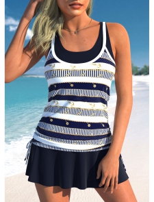 ROTITA Fake 2in1 Navy Striped Tankini Top