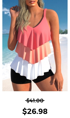 ROTITA Layered Handkerchief Hem Coral Red Tankini Top